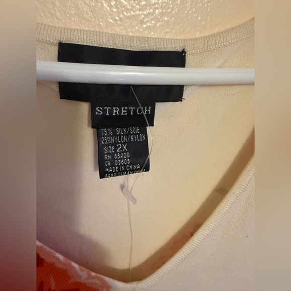 2X August Silk Sweater Top Silk Blend Plus 2X Beige  Floral Colorful Knit Top - Picture 11 of 14